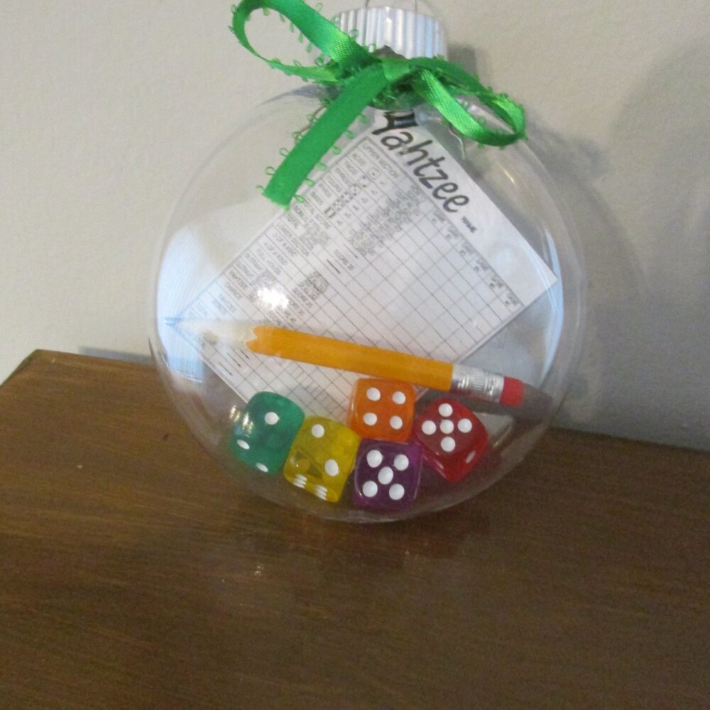 Yahtzee Ornament with Dice and Ribbon